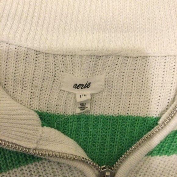 Aerie Sweater Green and White Stripe - Picture 2 of 2